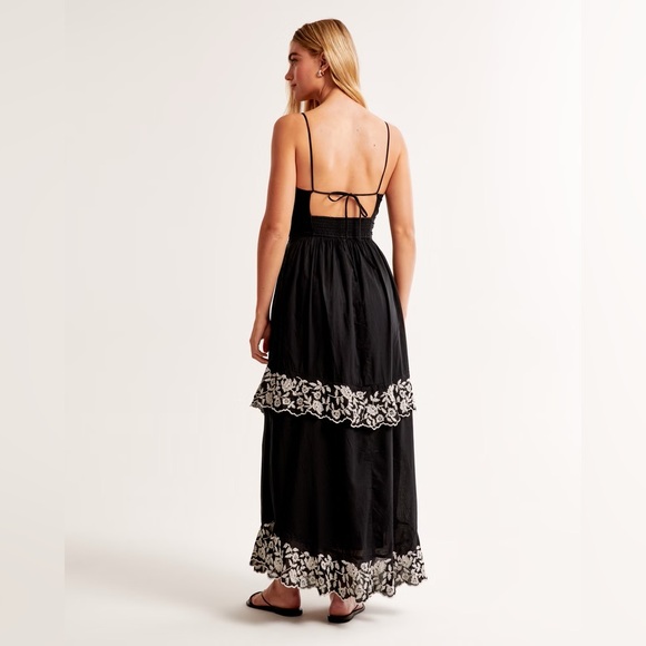 Abercrombie Women’s Tiered Ruffle Maxi Dress Black XXS - Picture 4 of 8